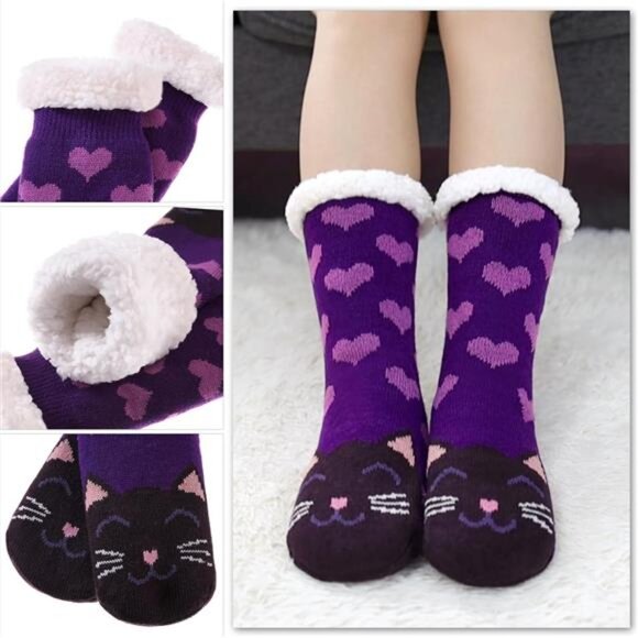 Womens Slipper Socks Soft Warm Fluffy Winter Fleece Lined Sherpa Socks - Picture 3 of 6